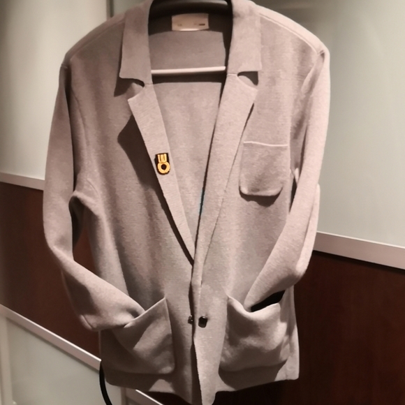 Men's grey cotton knit jacket - Picture 4 of 7